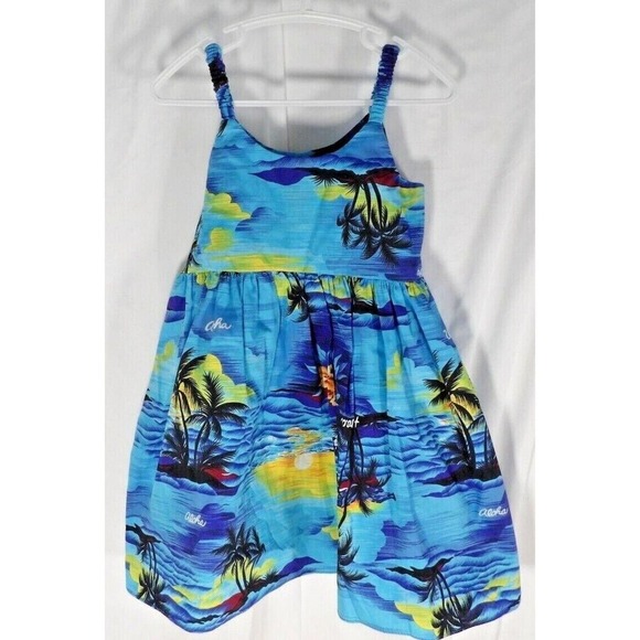 Royal Hawaiian Creations Baby Girls Blue Palm Trees Sunset Aloha Dress Size XL - Picture 1 of 5